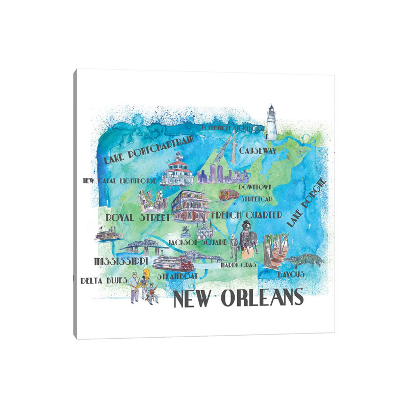 New Orleans, Louisiana Travel Poster by Markus & Martina Bleichner - Wrapped Canvas Print, 30.48cm H x 30.48cm W x 1.91cm D