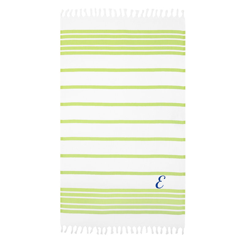 Serviette de plage 100% coton à chevrons, Pistache / marine, E