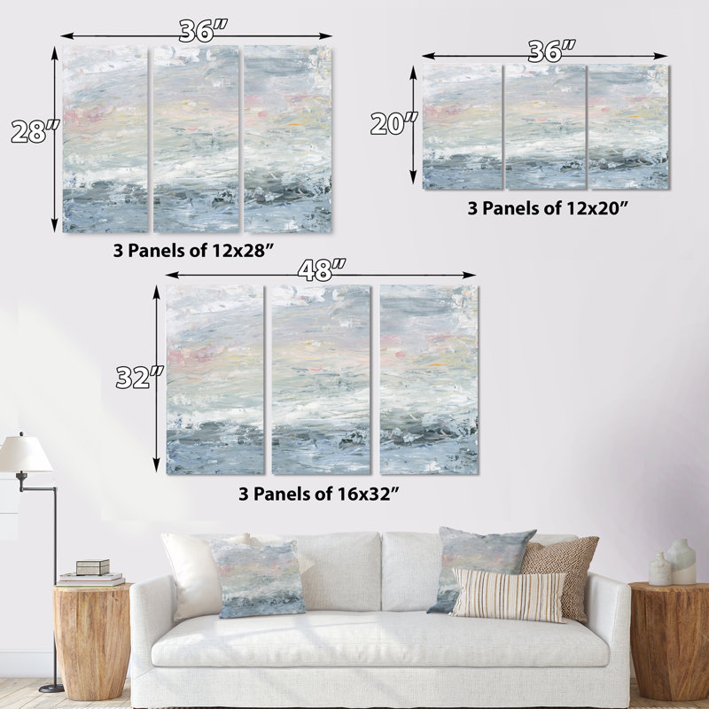 " Designart 'Grey Abstract Watercolor Ii' Contemporary Gallery-Wrapped Canvas " 3 - Pieces Painting Print