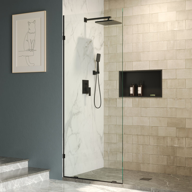 Single Fixed Glass Panel For Shower 32"×78", Thick Frameless Tempered Safety Glass Shower Screen, Black