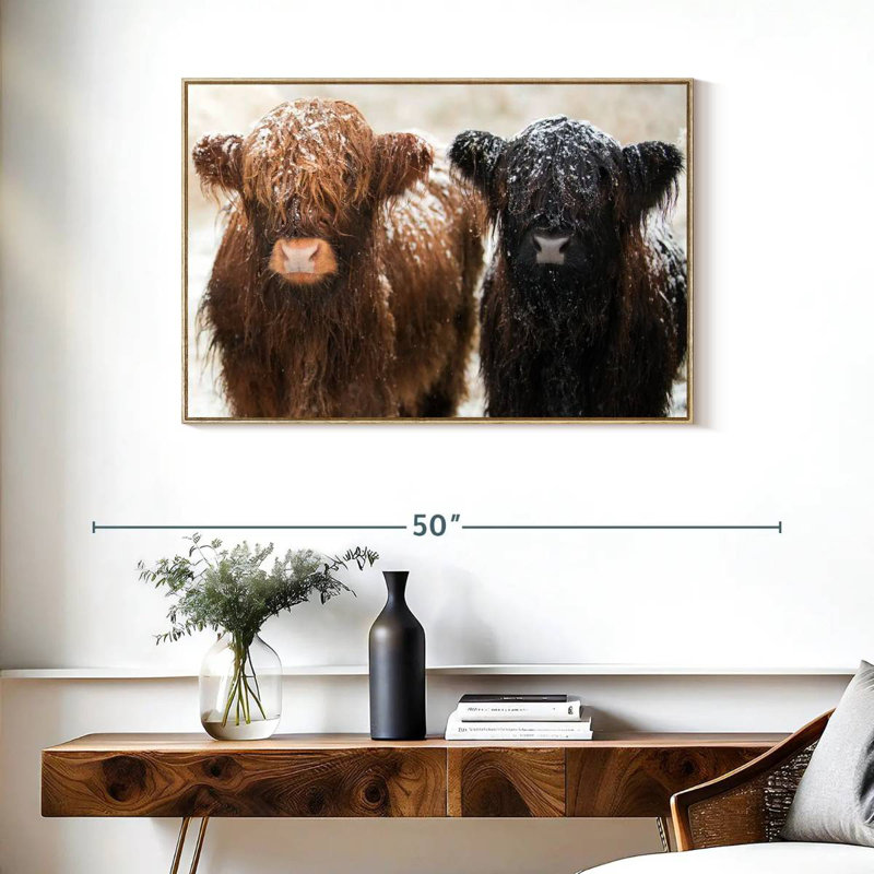 Poilu Highland Cows, Cadre flottant en bois naturel, 37 po x 25 po