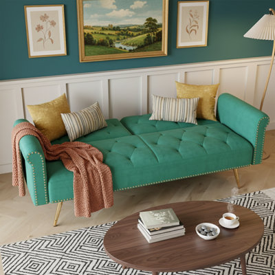 Canapé-lit en velours l 69,7 po avec garniture cloutée et coussin assorti