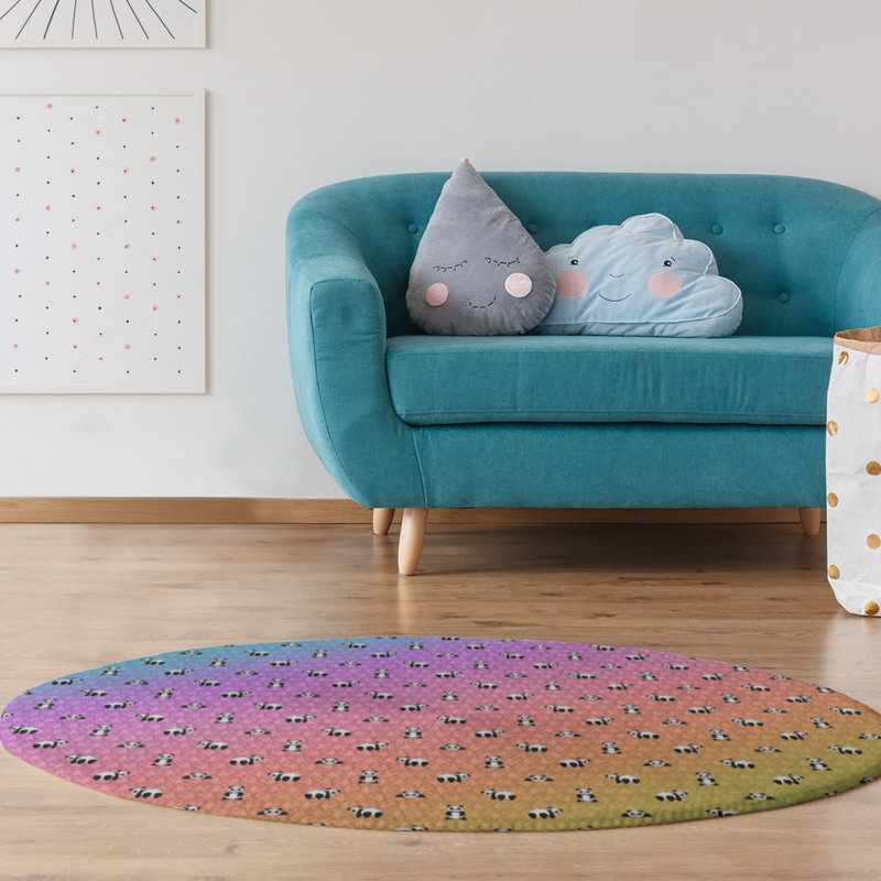 Tapis jaune/rose/bleu, Rond 5 pi