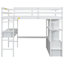 Lit mezzanine double avec bureau intégré et 2 tiroirs, tablettes de rangement