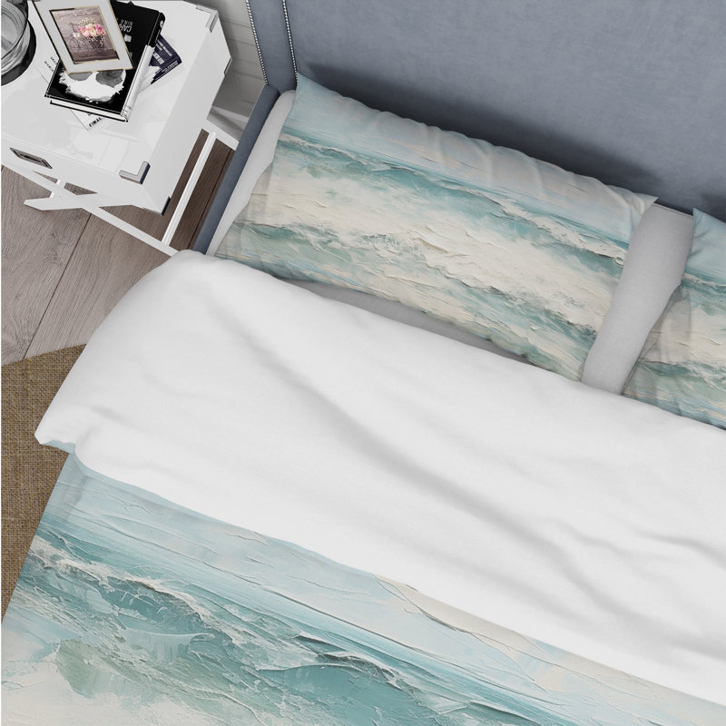 Ensemble de housse de couette Minimalisme Wave Horizon I - Océan côtier, Housse de couette pour grand lit et 2 taies décor