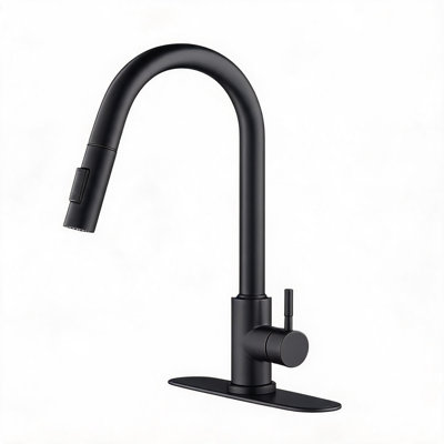 Robinet de cuisine noir mat avec pulvérisateur rétractable et buse rotative à 360 degrés