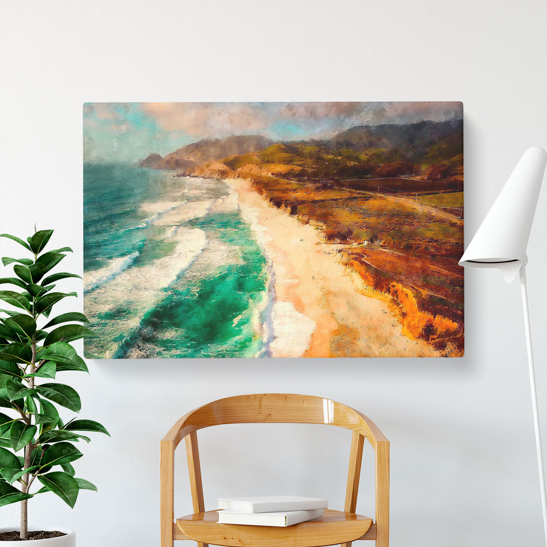 Coastline In California Painting - Wrapped Canvas