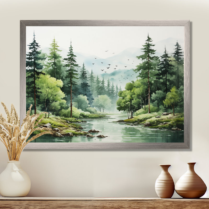 Tranquil Forêts, paysage I, art mural forêt pour le salon, H 12 po x l 20 po x P 1 po, Cadre simple argenté