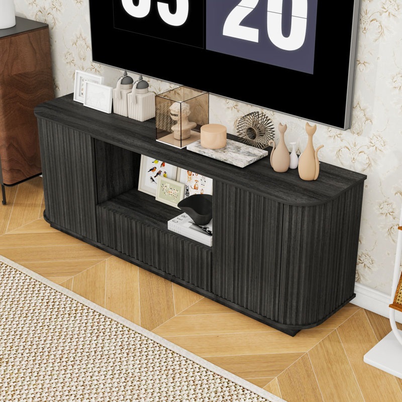 Meuble télé avec tiroir, armoire de rangement et tablettes, Noir