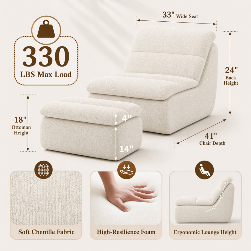 Ensemble de fauteuil d'appoint et de repose-pieds 33 po en mousse viscoélastique à compression - repose-pieds sans cadre avec assise profonde sans assemblage requis