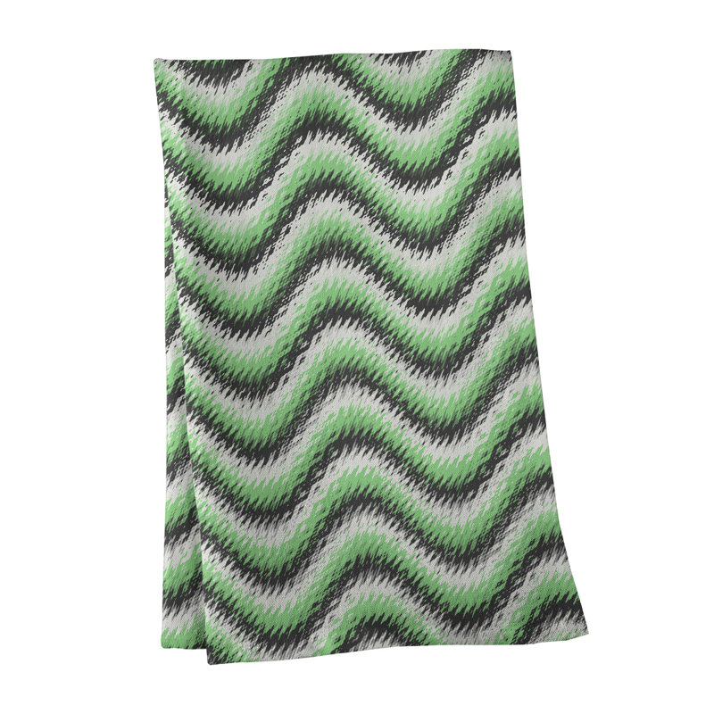 Torchon à rayures ondulées, Polyester sergé, Vert / noir / blanc