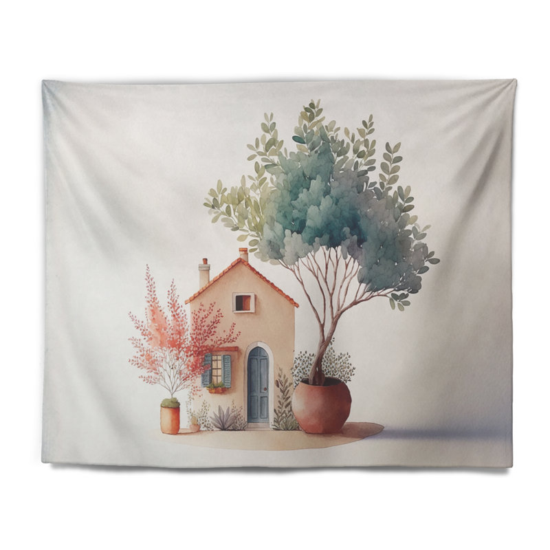 Tapisserie polyester maison de campagne terre cuite, H 50 po x l 60 po