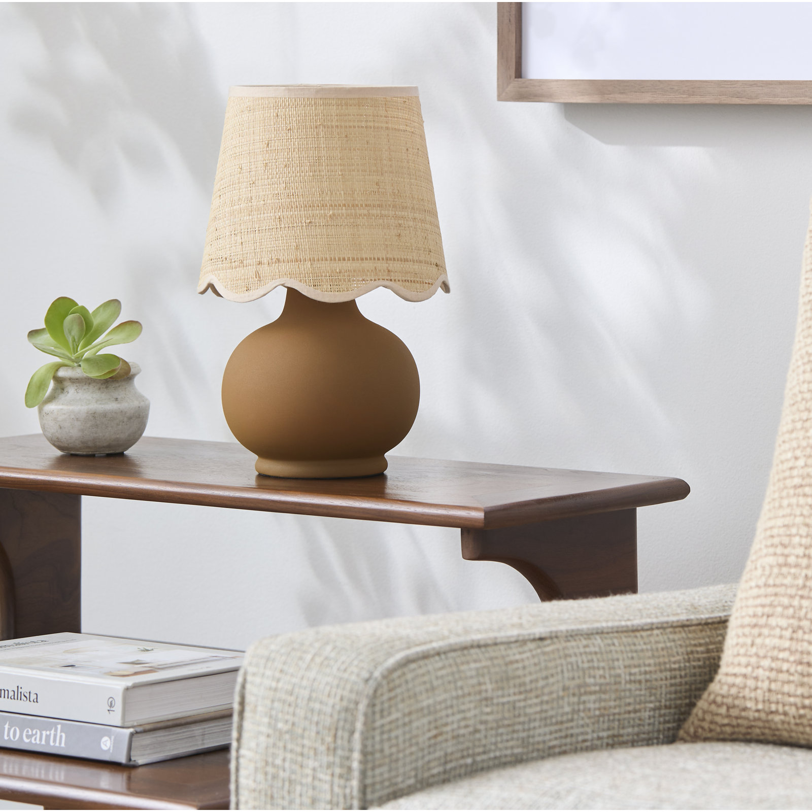 Momsen Scallop Ceramic Table Lamp, 13"H x 8"W x 8"D, Natural, Tan