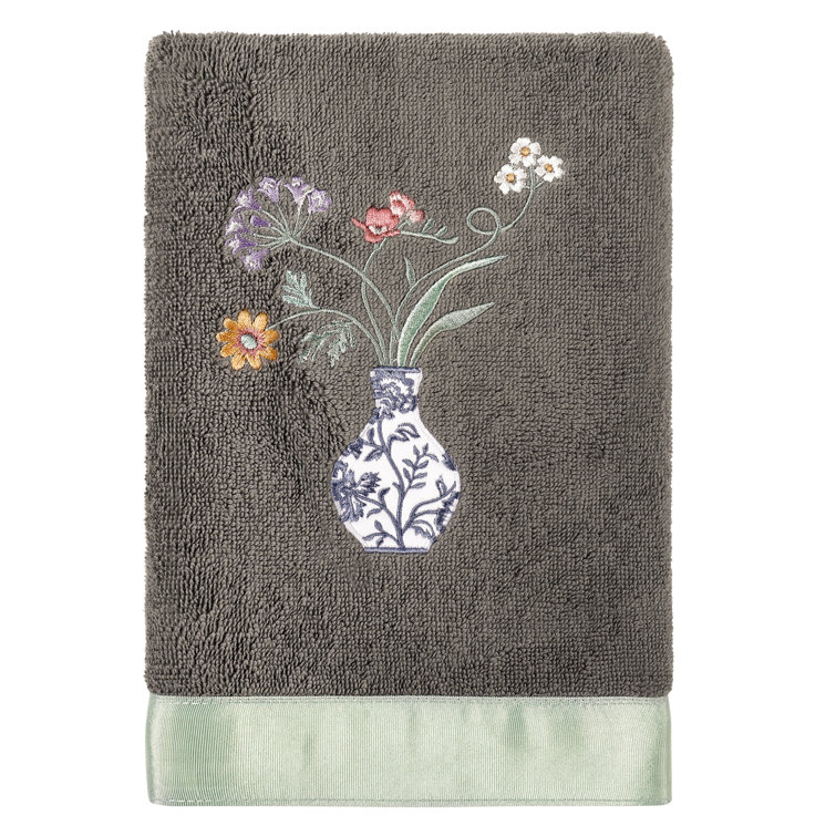Floral Embroidery Hand Towel Set Of 4, 500 GSM Soft Cotton Towels