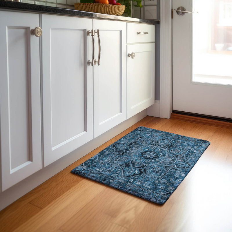 Premium Machine Washable Cerrito AMF570 Blue Rug, Rectangle 1'8" x 2'6"