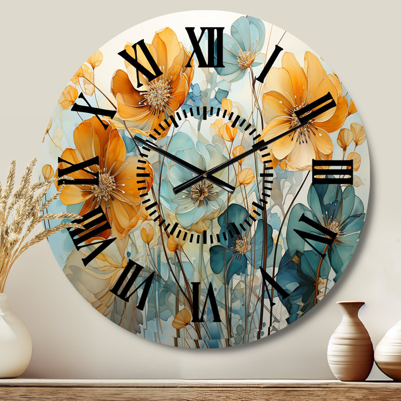 Horloge murale sarcelle Botanical I, Médium