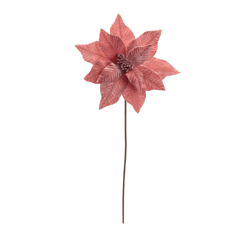 Tige de fleur de poinsettia scintillante, H 23,5 po x l 12,5 po x P 6,25 po, Rose