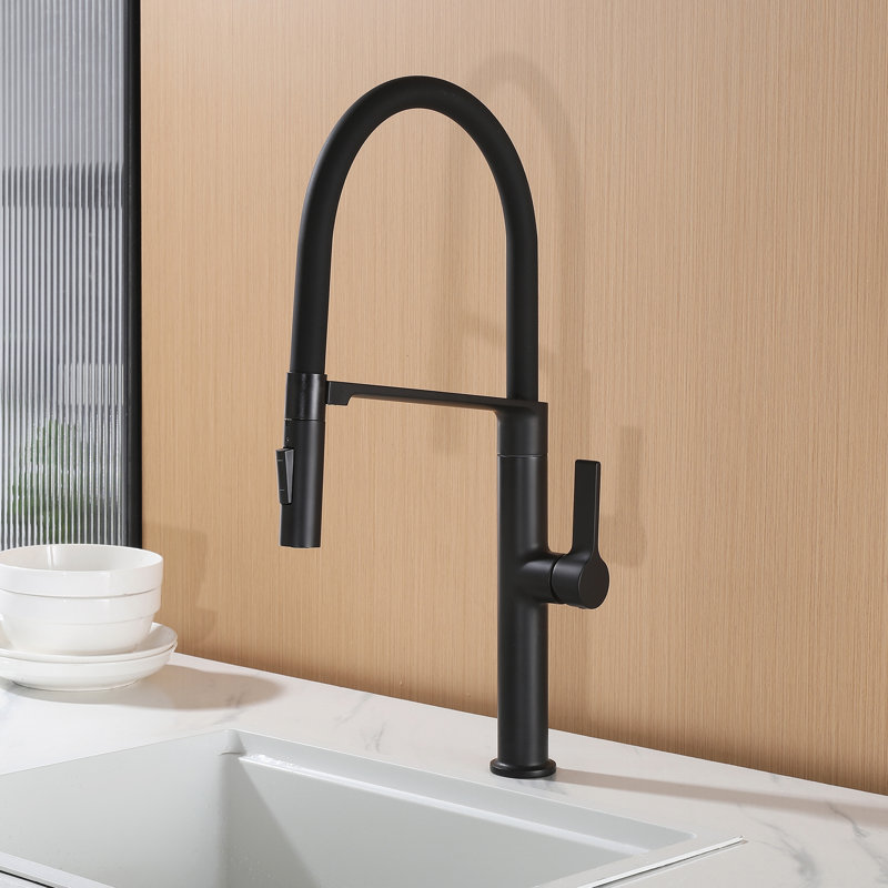 20.3" Modern Single Handle Pull Out Kitchen Faucet, 2 Flow Modes, Matte Black