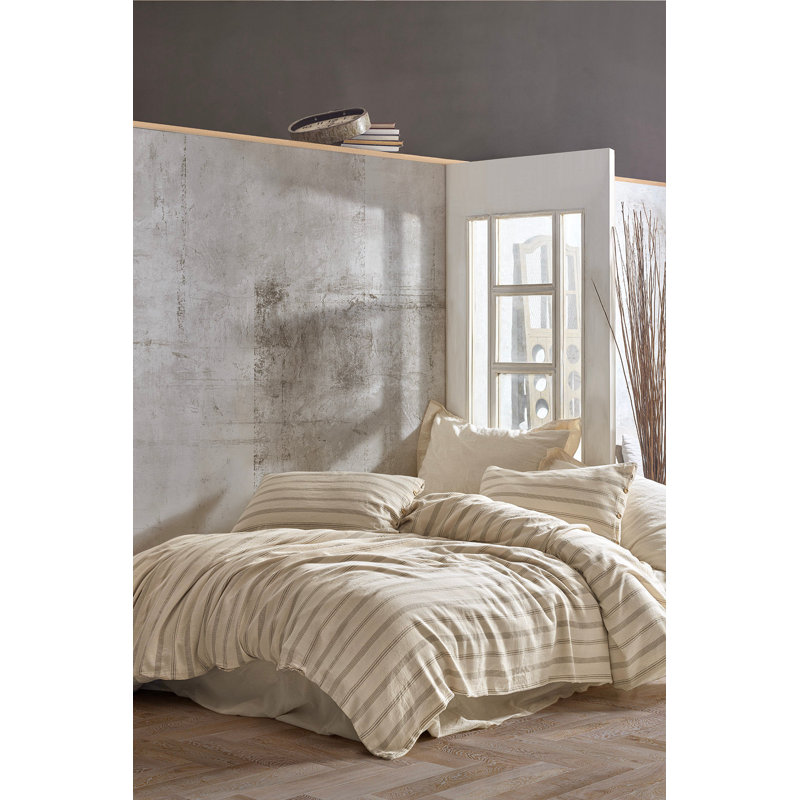 Casserly Cotton Striped Duvet Cover Set with Pillowcases, Grey