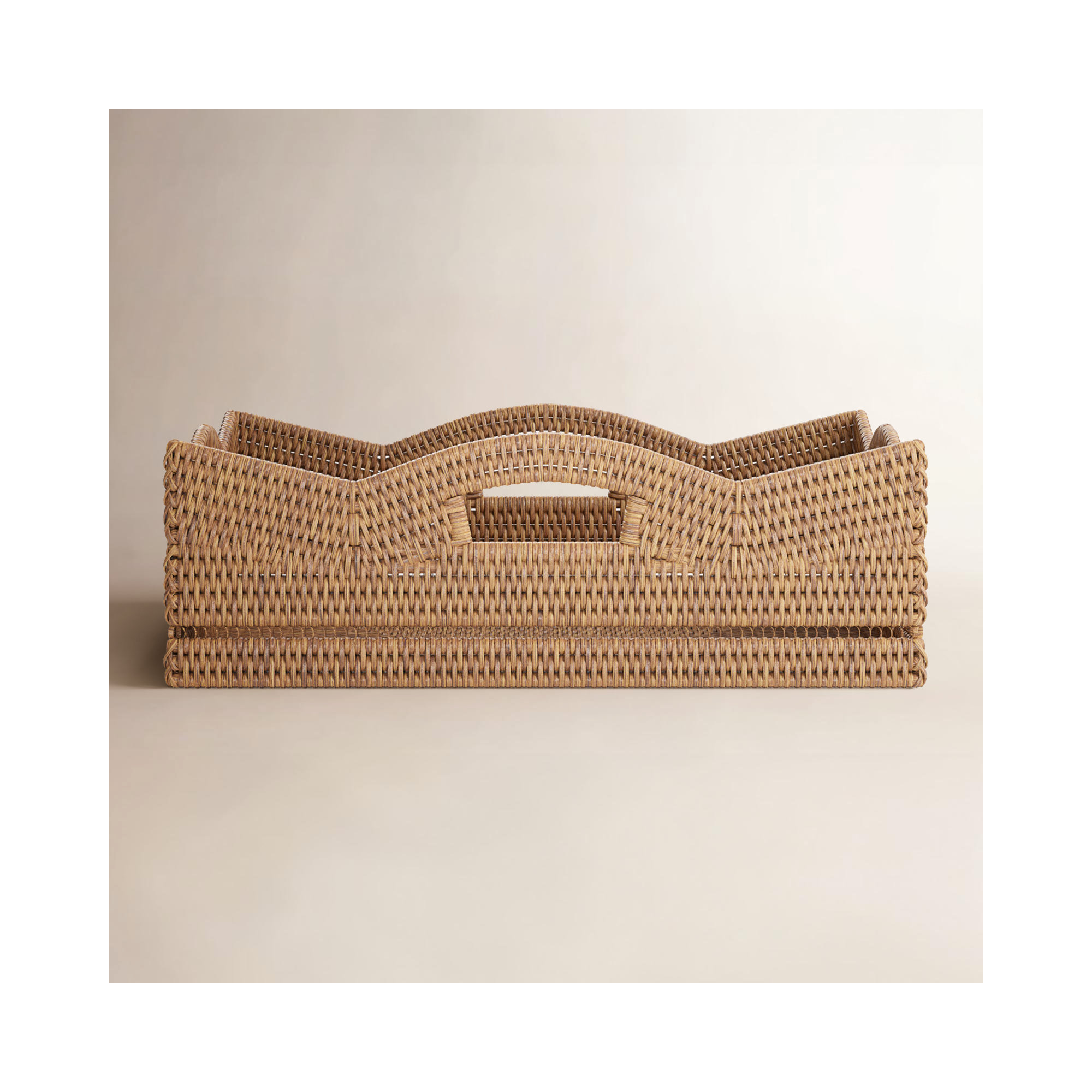 Handmade Coastal Rattan Basket With Handles 1, Brown