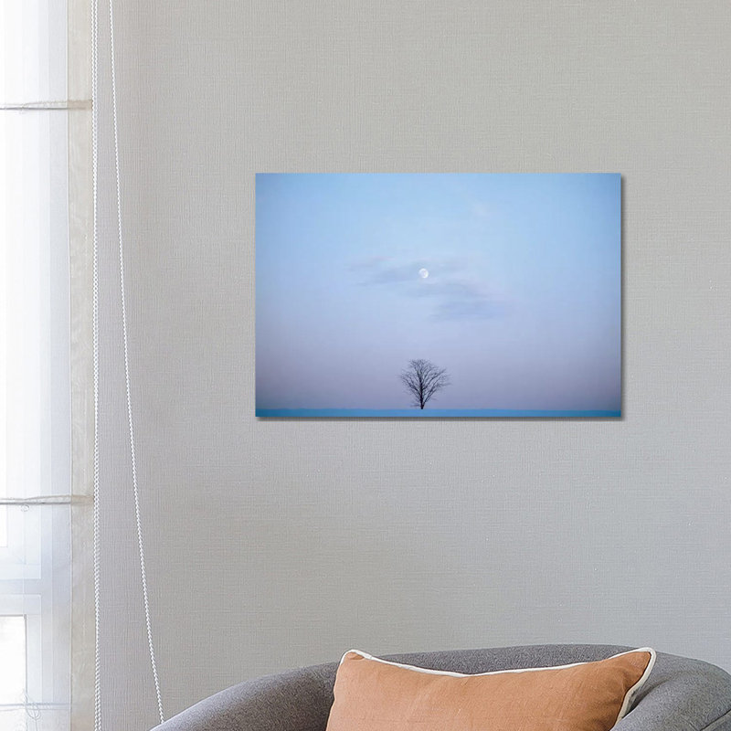 Single Tree In Winter Landscape Evening Moon by Vintage Images - Wrapped Canvas Print, 66.04 cm H x 45.72 cm W x 3.175 cm D