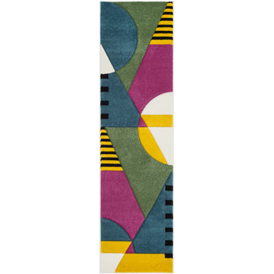 Tapis bleu paon / fuchsia à motif abstrait Menelaus