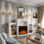Manteau de cheminée électrique autoportant blanc avec tablettes de rangement, console de foyer classique de 60 po avec télécommande pour le salon
