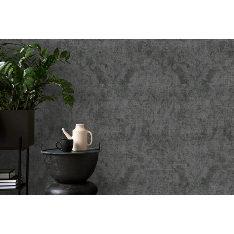 Cerra Collection Glass Bead Fleur Damask Design Wallpaper Roll, Gold