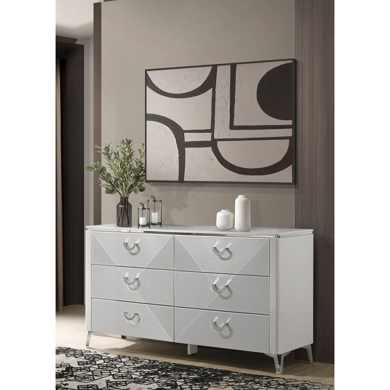 Commode contemporaine l 63,40 po, blanc brillant