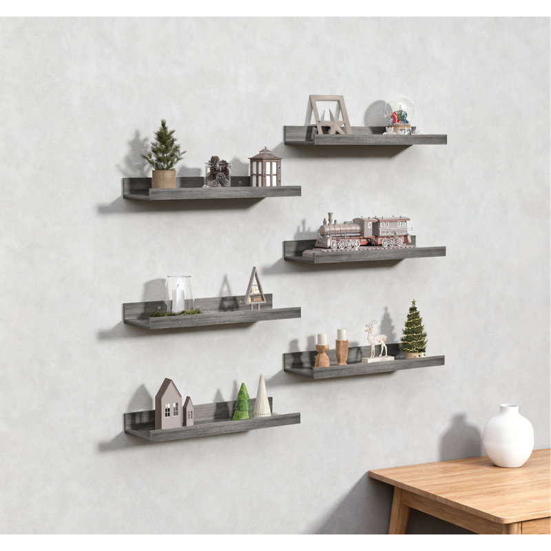 Floating Shelves Set Of 6, Wall Mounted Wood Shelves For Home Decor And Storage, Picture Ledge Shelf For Living Room, Bedroom, Bathroom, Kitchen