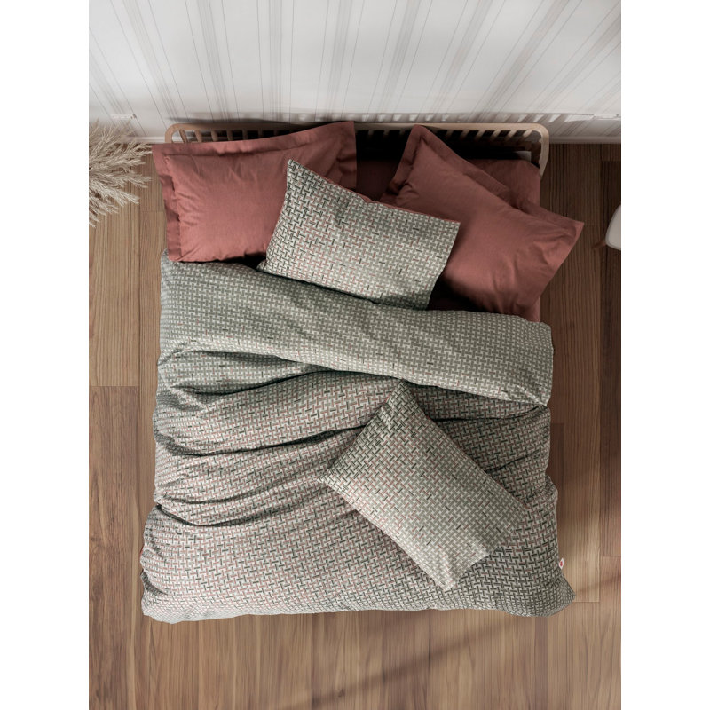 Tile Red Ranforce XXL Quilt Cover Set, Duvet & 31.5 x 31.5 Pillowcase | 100% Cotton, Machine Washable, 145 Thread Count | Stylish Pigment Printing, Button Closure Design for Ultimate Comfort