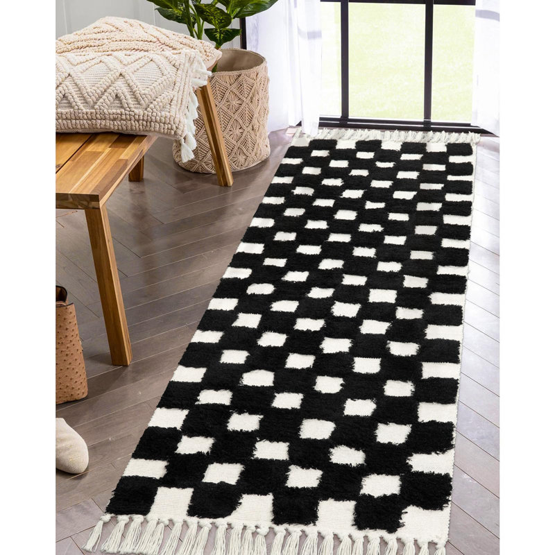 Keyniah Handwoven Checkerboard Washable Area Rug Perfect for Living Room, Bedroom,Kitchen, Runner 2' x 6'