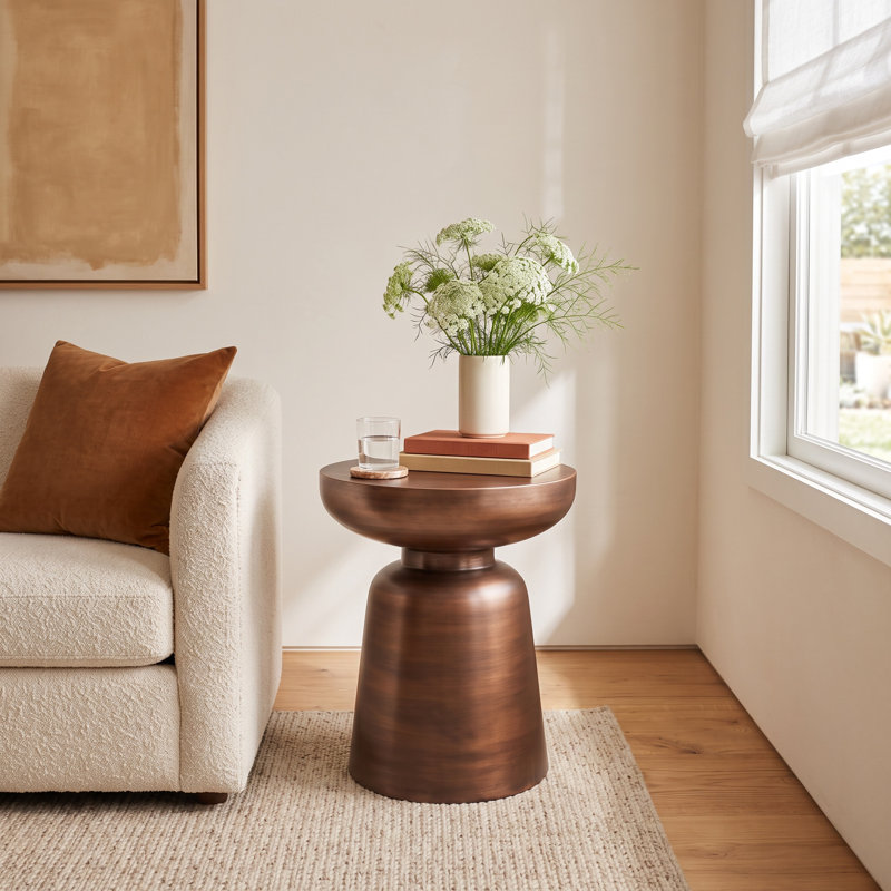 Tito Iron Top End Table, Antique Copper