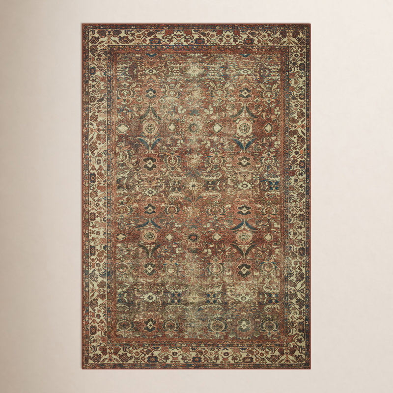 Tapis brique / ivoire lavable à la machine Magnolia Home par Joanna Gaines X Loloi Banks, Rectangle 8 pi 6 po x 11 pi 6 po