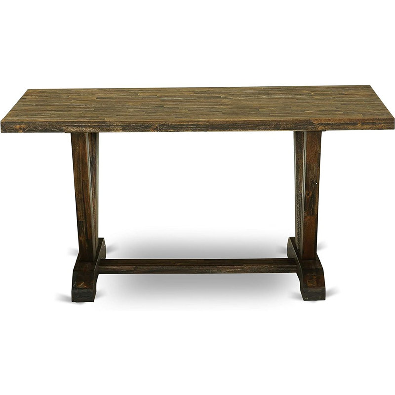 Table de salle à manger V-Style Kitchen - un plateau de table rectangulaire en bois avec des pieds élégants, Jacobean patiné