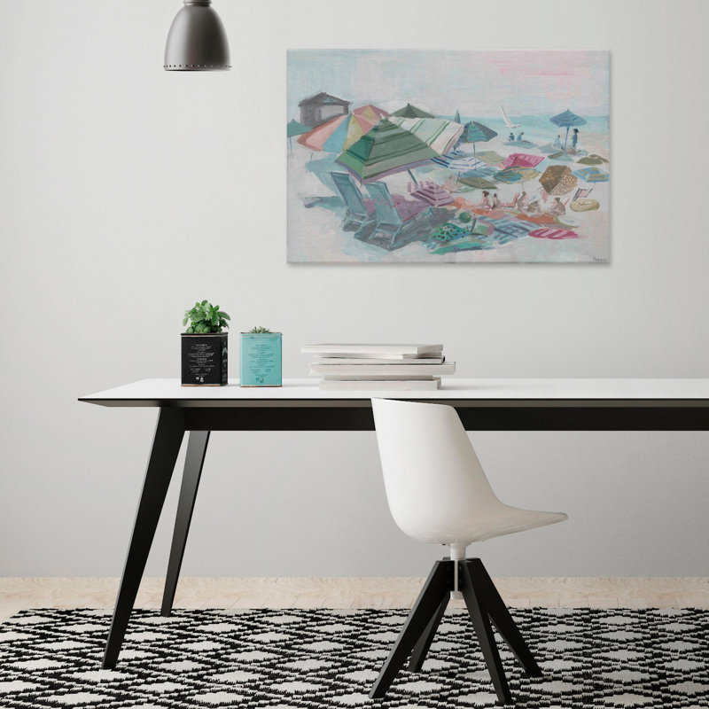 « encombré beach », reproduction de peinture à l’acrylique sur toile tendue, H 12 po x l 18 po