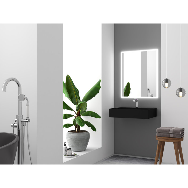 Juniper 24" Solid Surface Wall Mount Modern Minimalist Bathroom Sink and LED Mirror Set, Black
