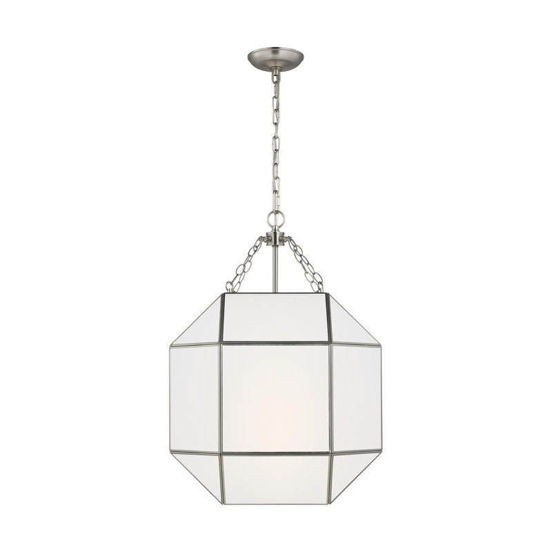 Luminaire suspendu géométrique à 3 lumières Reid, H 27,25 po x l 18,5 po x P 18,5 po, Nickel brossé, Blanc