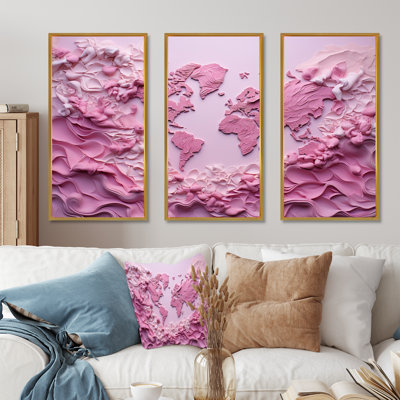 Pink Whimsical Waters World Map - World Map Wall Art Living Room Set