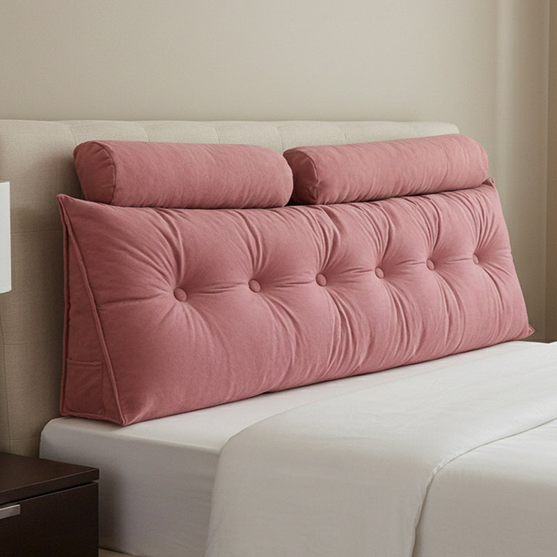 Wedge Headboard Pillow with Removable Cover and 2 Bolster Pillows, Pink