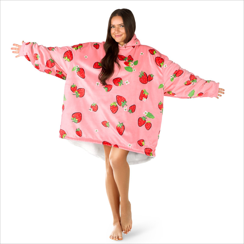 Couverture en sherpa à capuche portable, Fraises, Adulte