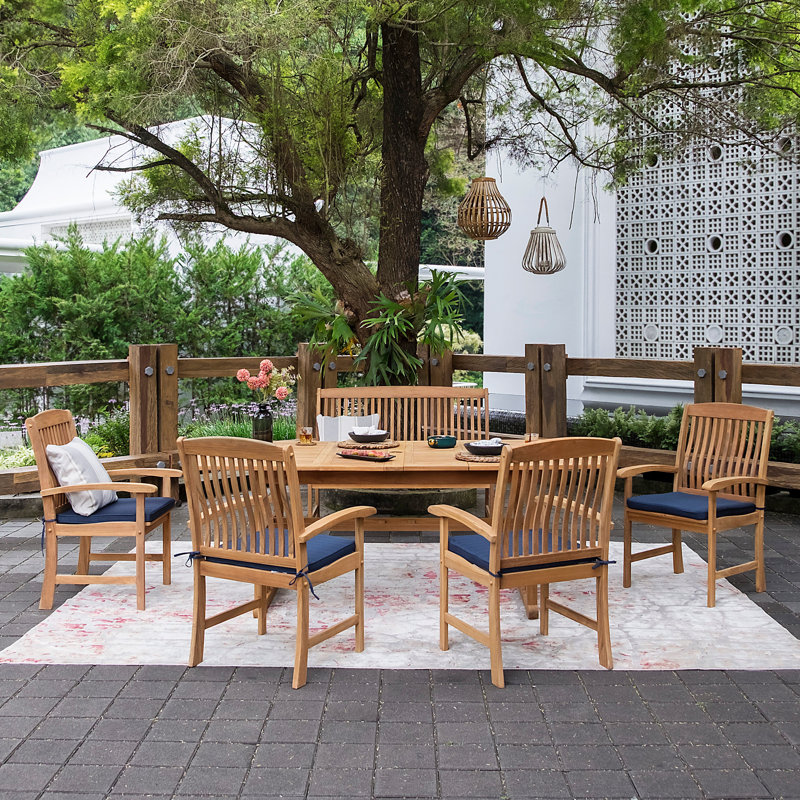 Summerton Teak 6-Person Patio Dining Sets with Cushions, Navy