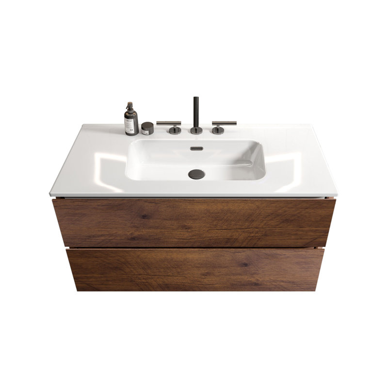 Meuble-lavabo flottant mural avec lavabo et 2 tiroirs Xyler