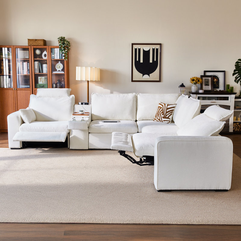 Canapé modulaire surdimensionné à 5 places en chenille avec canapé inclinable électrique double avec repose-tête