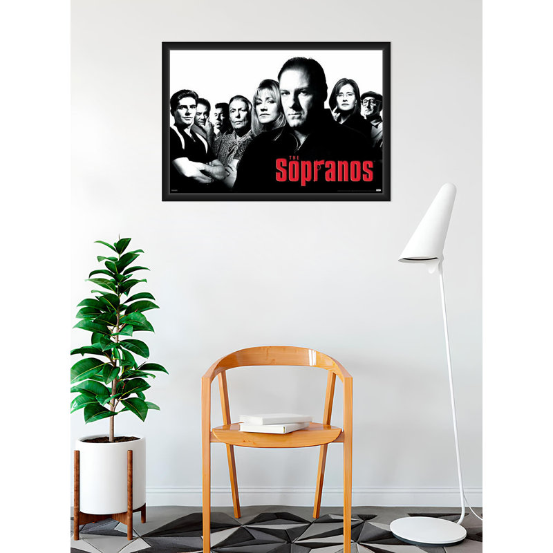 ACHETER DES ARTS POUR MOINS Sopranos sous licence officielle - Groupe - Affiche d'art encadrée - 24 x 36 po - Cadre en bois d'ingénierie robuste avec verre plexi - prêt à être accroché