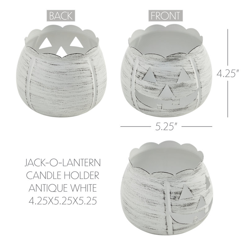 Jack-O-Lantern Candle Holder, 4.25'' H X 5.25'' W X 5.25'' D, Cream