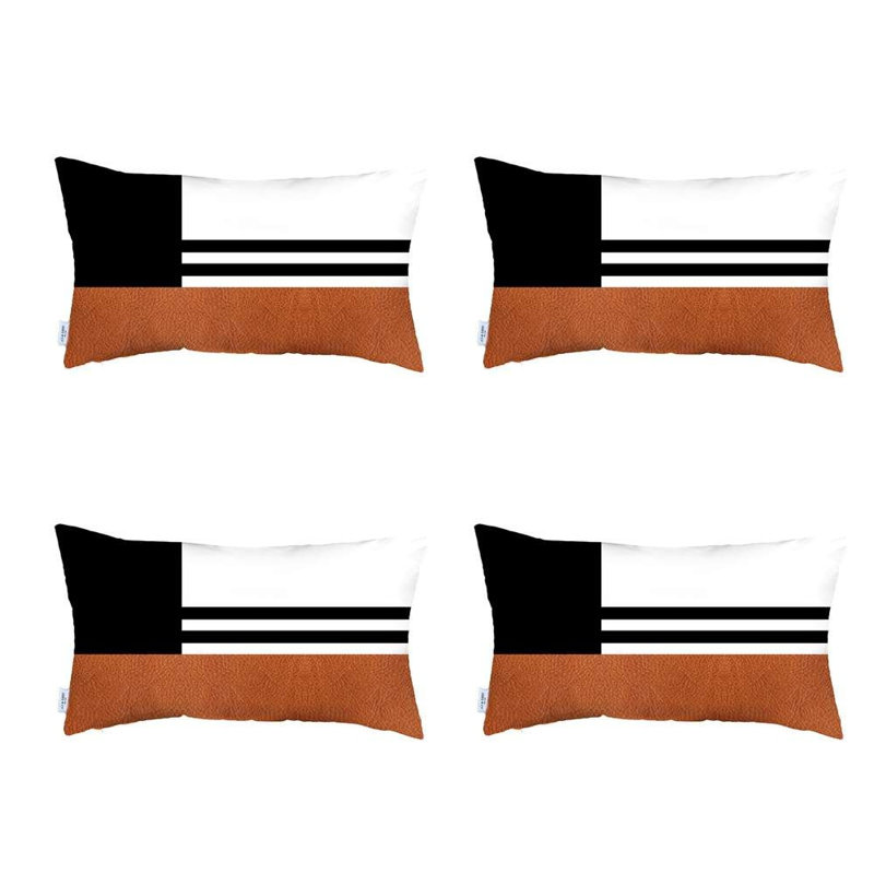 Ensemble de 4 housses de coussin lombaires brunes et noires