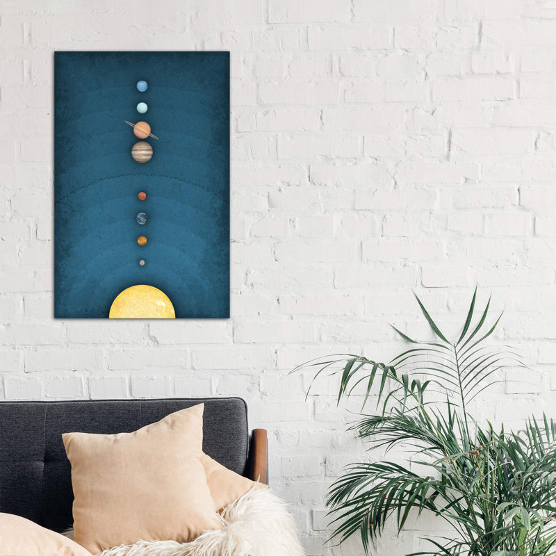 Solar System On Blue I - Wrapped Canvas Print, 66.04 cm H x 45.72 cm W x 3.175 cm D