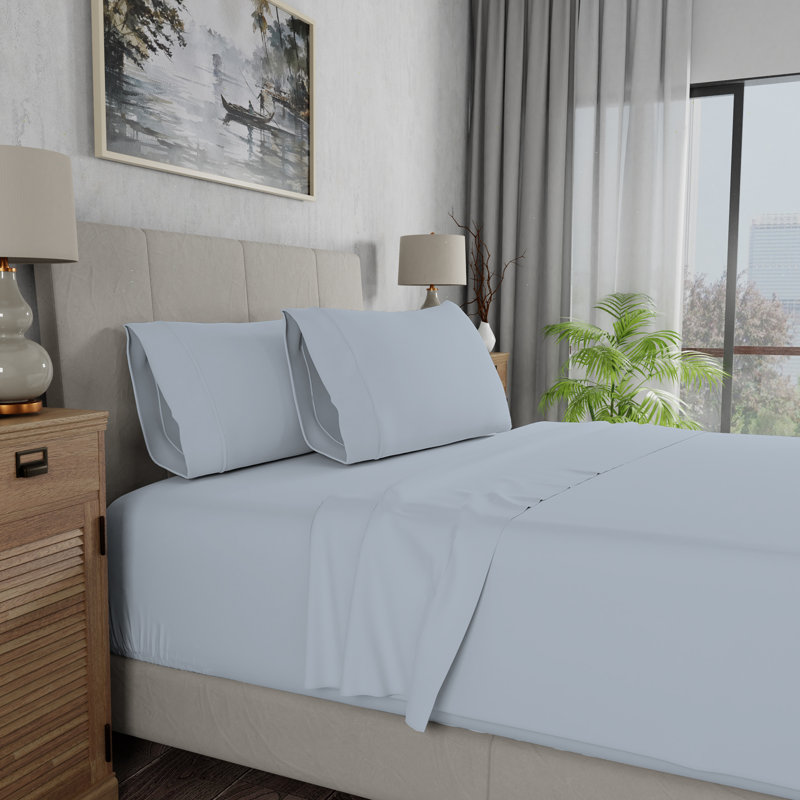 Light Blue Organic Cotton Twin Deep Pocket Sheet Set