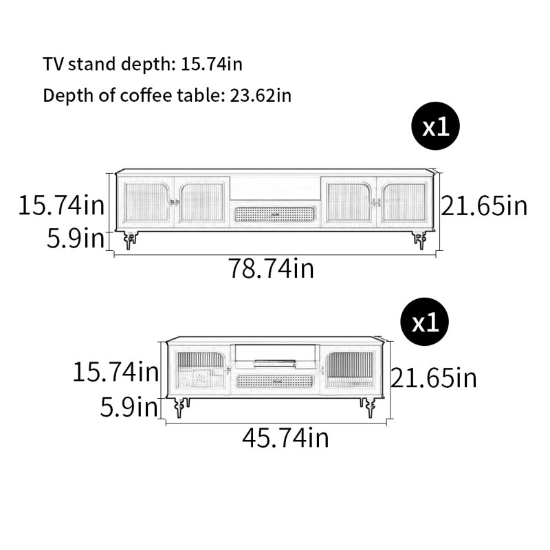 Combinaison de table basse de style moderne avec meuble télé, Noir